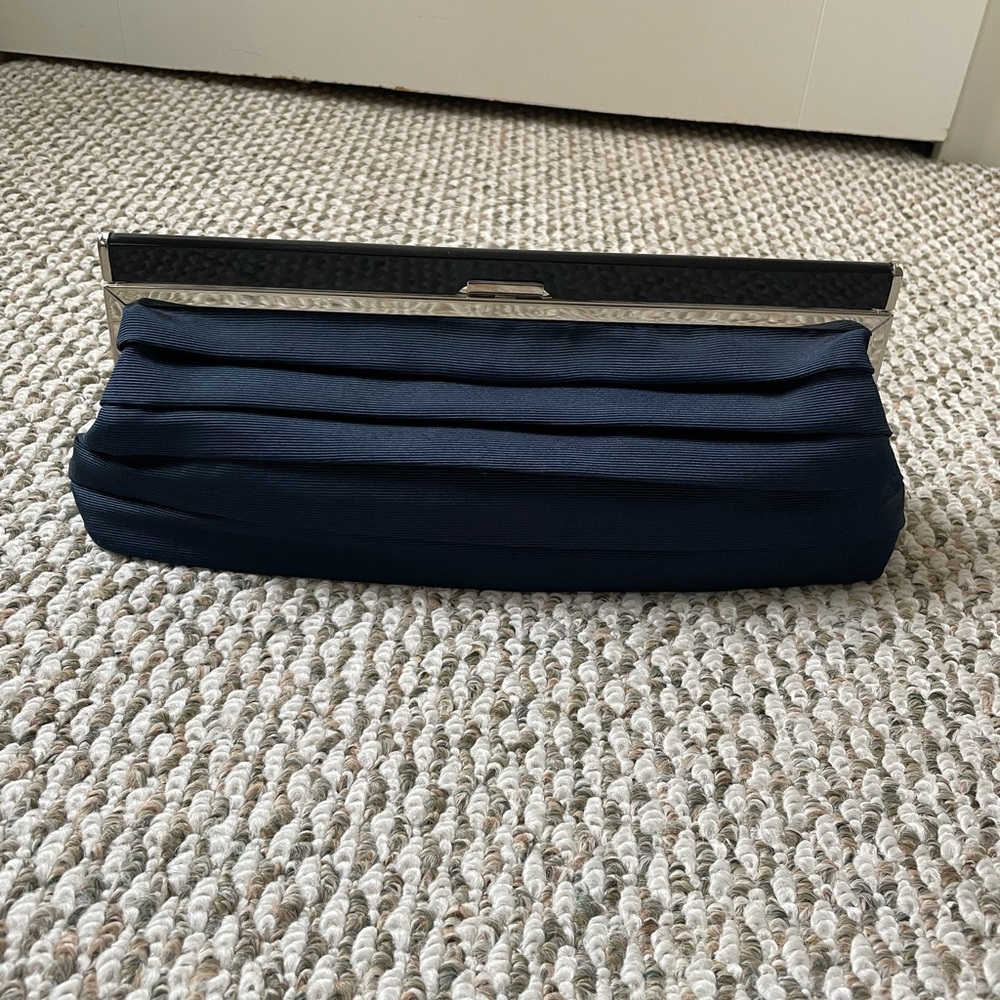 French Connection Pleated Navy Clutch Bag